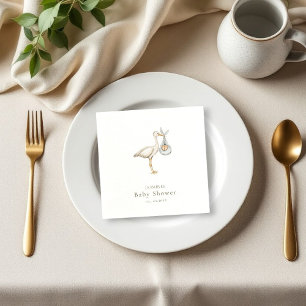 Baby shower minimal watercolor stork napkin