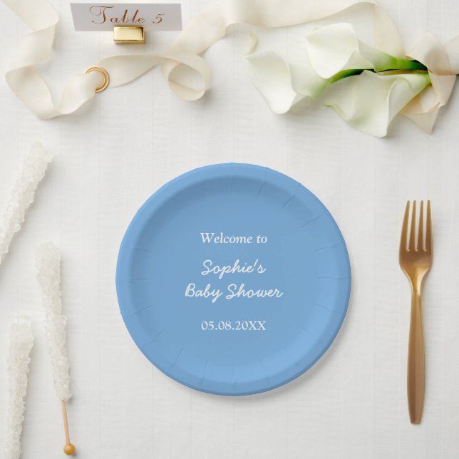 Baby Shower Minimalist Blue Paper Plates (Wedding)