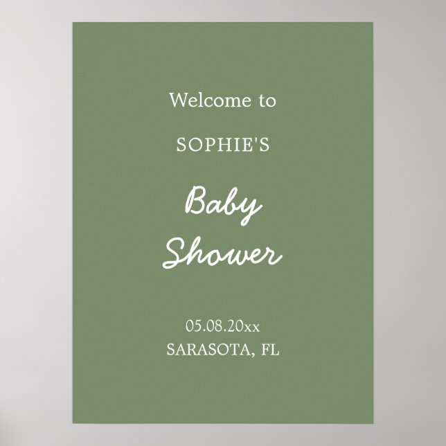Baby Shower Minimalist Sage Green Welcome Poster (Front)