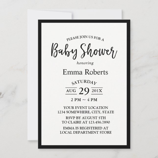 Baby Shower Modern Black & White Minimalist Invitation (Front)