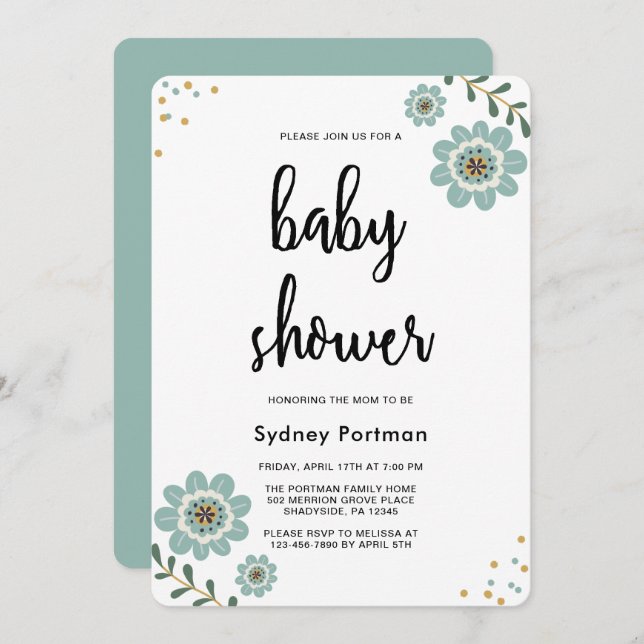 Baby Shower Modern Floral and Confetti Invitation (Front/Back)
