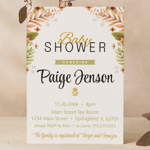 Baby Shower Modern Green and Brown Botanicals Invitation