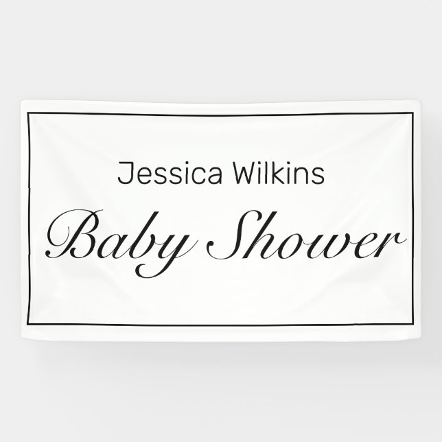 Baby Shower Modern Minimalist White Black Banner (Horizontal)