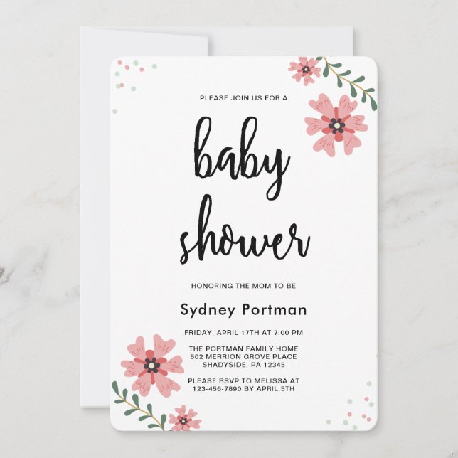 Baby Shower Modern Pretty Floral Invitation (Front)