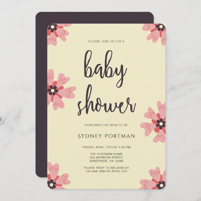 Baby Shower Modern Pretty Floral Invitation (Front/Back)