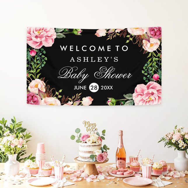 Baby Shower Modern Romantic Rose Floral Wrap Banner (Creator Uploaded)