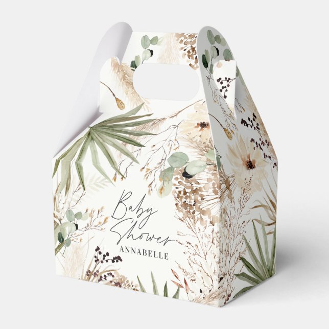 Baby shower modern rustic pampas grass foliage favour box (Front Side)