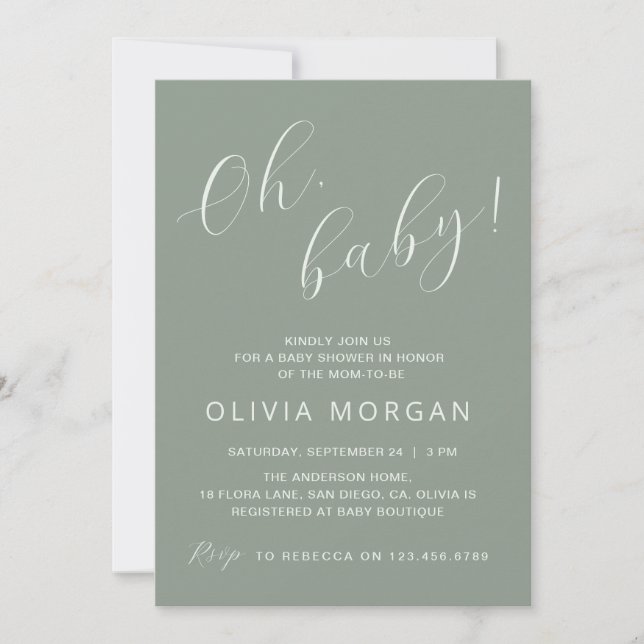 Baby Shower Modern Sage Green Elegant Invitation (Front)