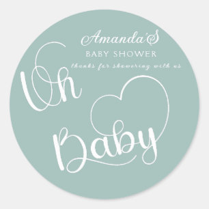 Baby Shower Modern Sage Green Thank You Classic Round Sticker