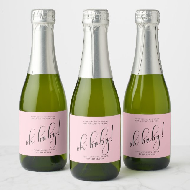 Baby Shower Modern Script Blush Thank You Sparkling Wine Label (Bottles)