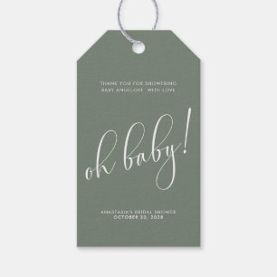 Baby Shower Modern Script Sage Favour Tag 