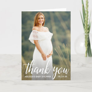 Baby Shower Modern Script Thank You Photo Fold Card