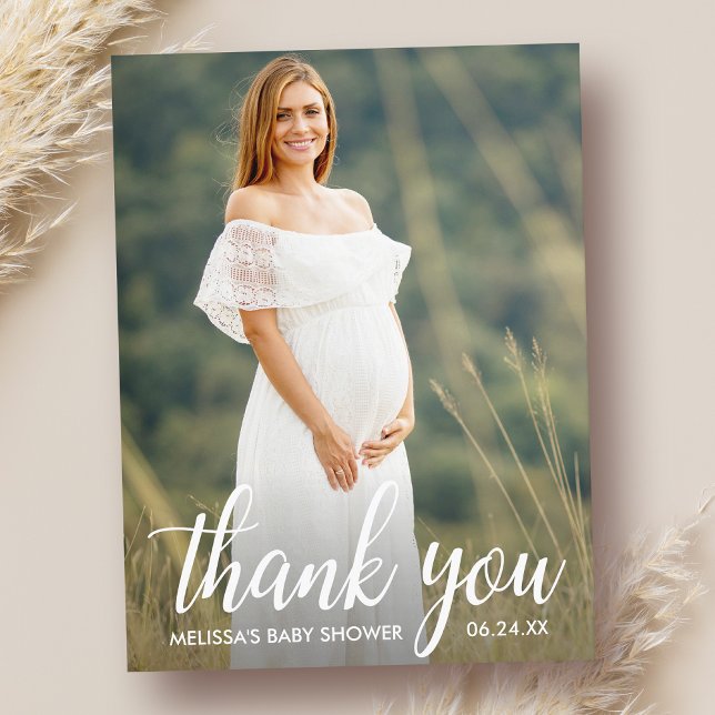 Baby Shower Modern Script Thank You Photo Postcard (Customize to change your personalized text size or text style.)