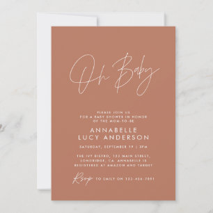 Baby shower modern terracotta elegant photo invitation