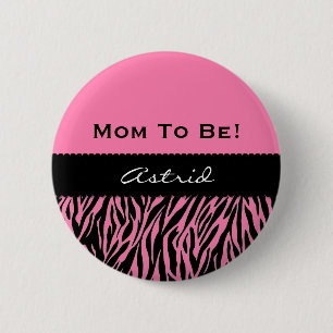 Baby Shower Modern Zebra Print PINK V09 6 Cm Round Badge