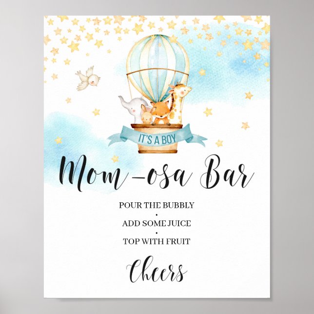Baby Shower momosa bar sign hot air balloon (Front)
