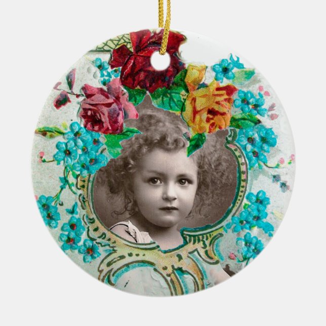 BABY SHOWER Monogram Blue Aquamarine PhotoTemplate Ceramic Tree Decoration (Front)