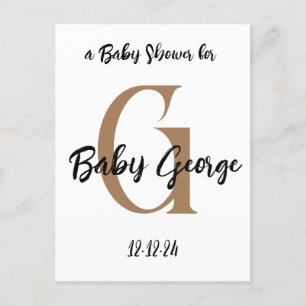Baby shower monogram name minimal invite postcard