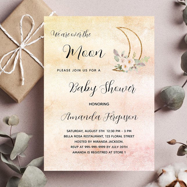 Baby shower moon blush rose gold girl luxury invitation (Creator Uploaded)