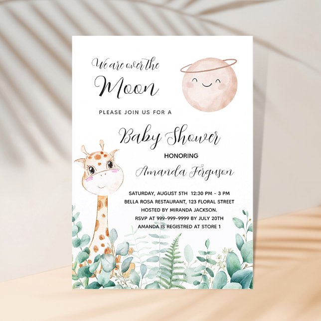 Baby Shower moon giraffe eucalyptus woodland Invitation (Creator Uploaded)