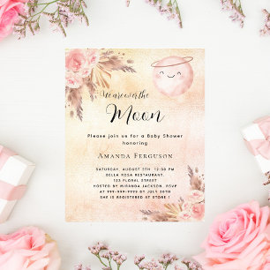 Baby shower moon pampas blush budget invitation flyer