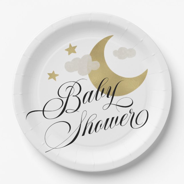 Baby Shower Moon Stars and Clouds Paper Plate (Front)