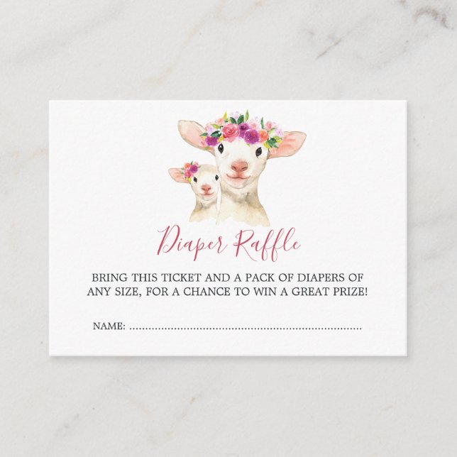 Baby Shower Mum And Baby Lamb Diaper Raffle Enclosure Card (Front)