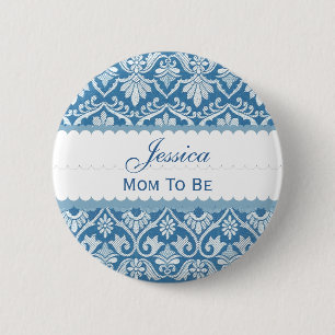 Baby Shower Mum To Be Damask V02 BLUE 6 Cm Round Badge