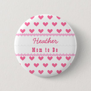 Baby Shower Mum To Be Hearts V08 Pink 6 Cm Round Badge