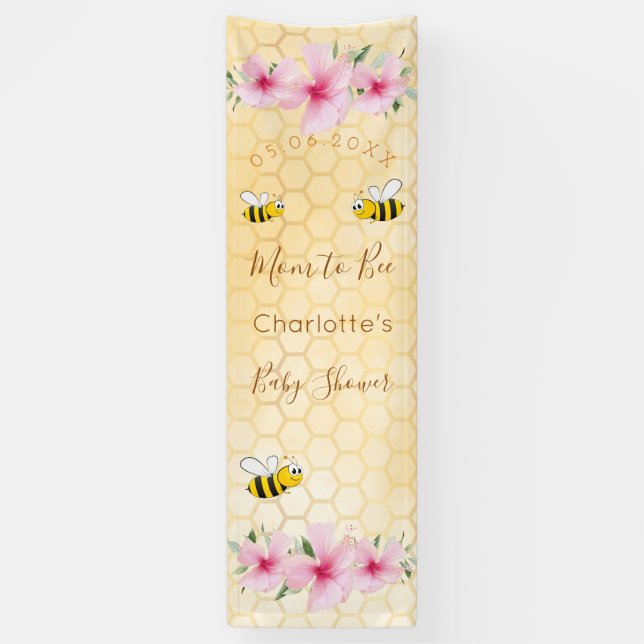 Baby Shower mum to bee pink floral honeycomb Banner (Vertical)