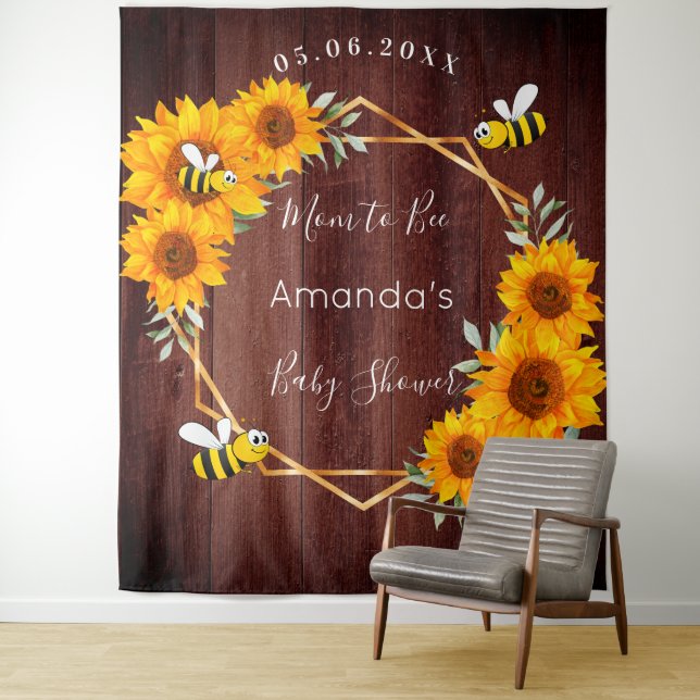 Baby Shower Mum to bee sunflowers rustic wood Tapestry (In Situ)