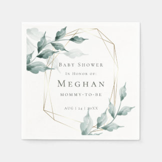 Baby Shower Napkins |Greyed Jade Green Botanical