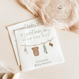 Baby Shower Napkins, Sage Green Boy Baby Shower Napkin
