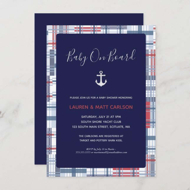 Baby Shower - Nautical, Preppy, Navy Invitation (Front/Back)