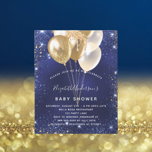 Baby Shower navy blue gold balloons invitation