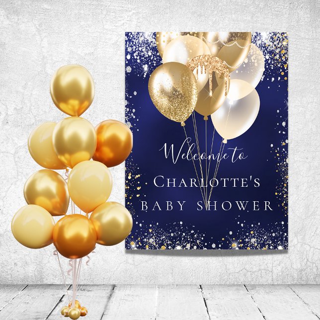 Baby Shower navy blue gold balloons welcome  Poster (Creator Uploaded)