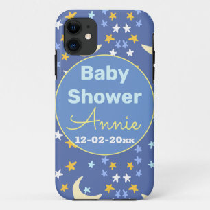 Baby shower navy blue star moon add name year date Case-Mate iPhone case