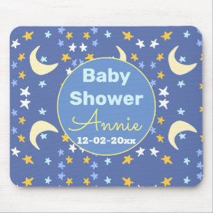 Baby shower navy blue star moon add name year date mouse pad