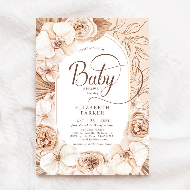 Baby Shower Neutral Mocha Gold Floral Invitation (Creator Uploaded)