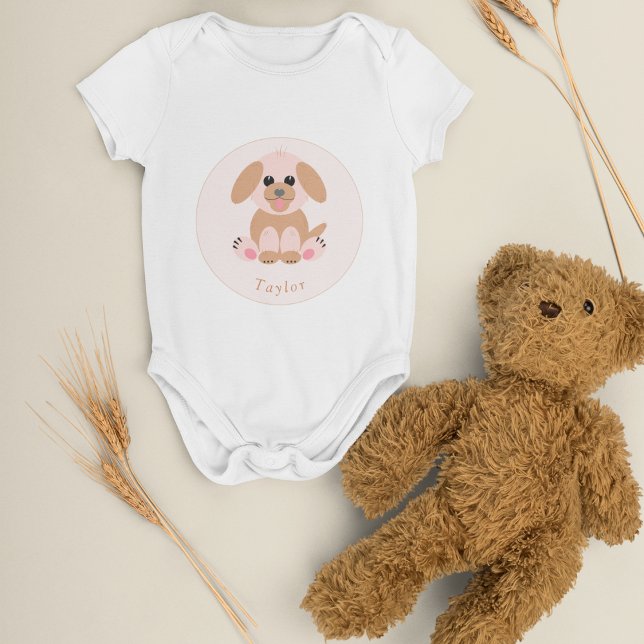 Baby Shower Neutral Personalised Puppy Baby Bodysuit (Creator Uploaded)