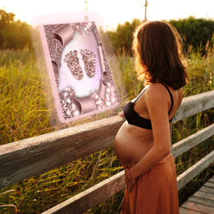 Baby Shower New Girl Boy Feet Glam Rose Pastel 3D Invitation