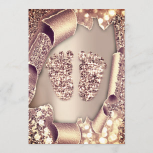 Baby Shower New Girl Boy Feet Glamour Rose 3D VIP Invitation