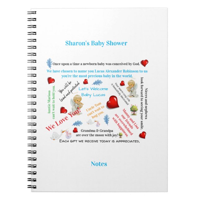 Baby Shower Notes Spiral Notebook  (Front)