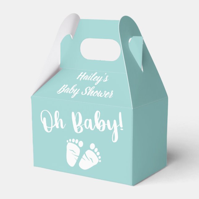 Baby Shower Oh Baby Feet Mint Green Favour Box (Front Side)