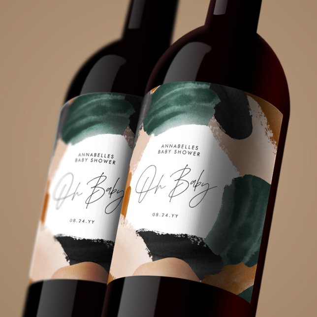 Baby shower Oh baby terracotta abstract painted Wine Label (Creator Uploaded)