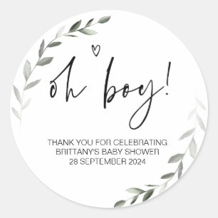Baby Shower Oh Boy Mom To Be Party Favor Classic Round Sticker