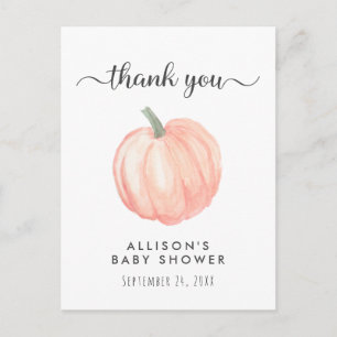 Baby Shower Orange Pumpkin Thank You Postcard