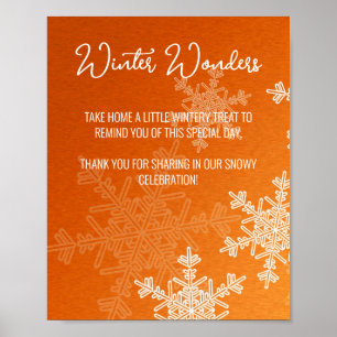Baby Shower Orange Snowflakes Favours Sign