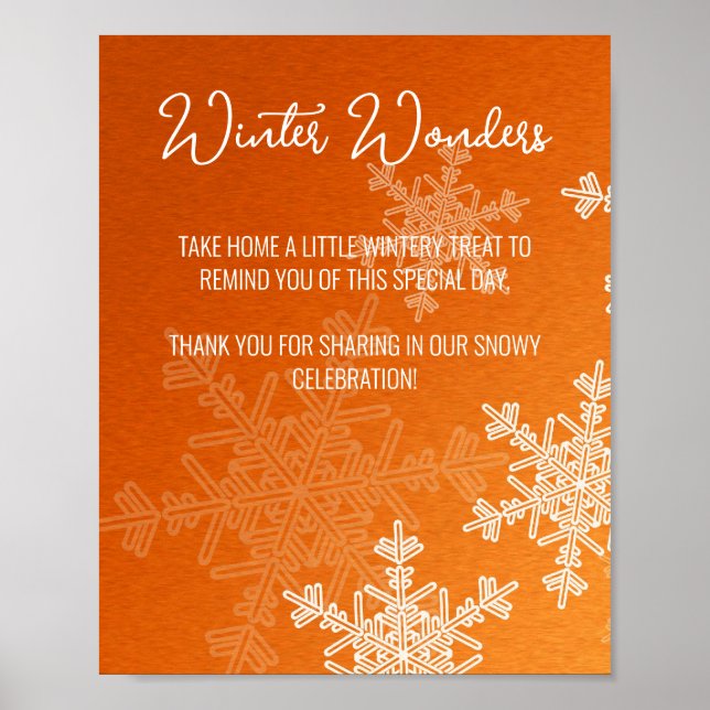 Baby Shower Orange Snowflakes Favours Sign (Front)