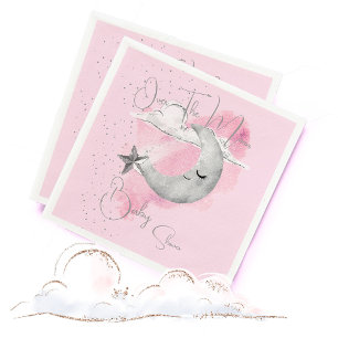 Baby Shower Over The Moon Pink Girl Napkin